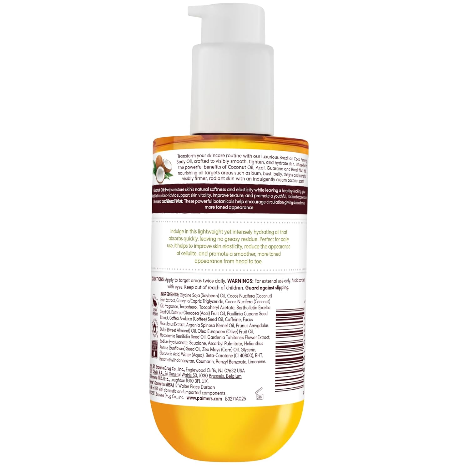 Palmer's Coconut Oil Formula Brazilian Coco Firming Body Oil with Vitamin E, 6.5 Fl Oz, Helps with Skin Tightening & Firming of Bum, Bust & Belly, Provides 48Hr Moisture, Dermatologist Approved