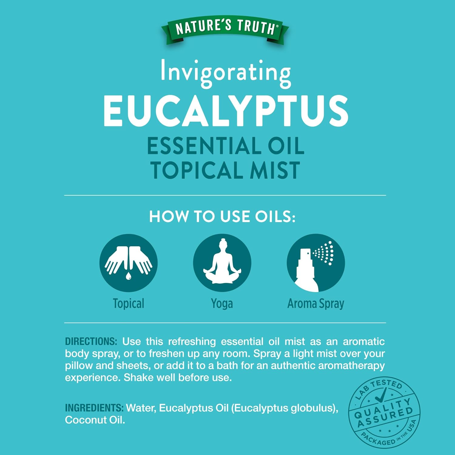 Nature's Truth Eucalyptus Mist Spray 2.4 fl oz | Pure Essential Oil for Aromatherapy