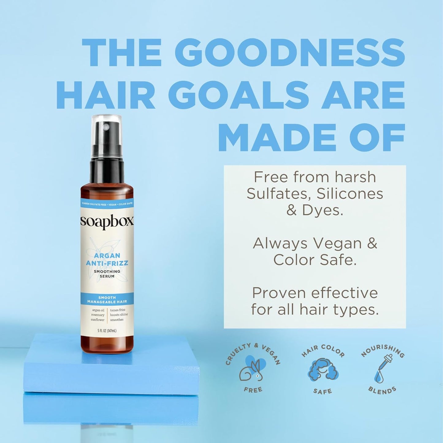 Soapbox Smoothing Argan Oil Serum, Controls Frizz & Adds Shine - Lightweight Anti Frizz Hair Serum with Shea Butter - Clean Ingredients Free of Harsh Chemicals, Sulfates, Parabens & Silicones - 5oz
