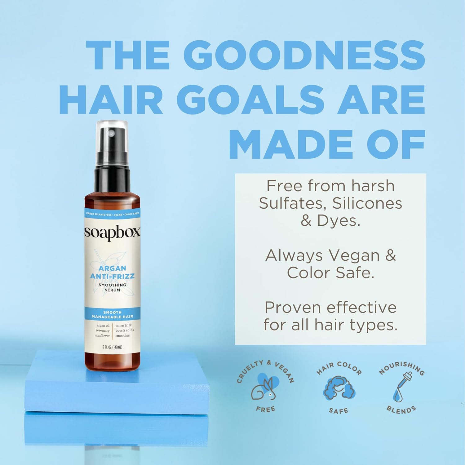 Soapbox Smoothing Argan Oil Serum, Controls Frizz & Adds Shine - Lightweight Anti Frizz Hair Serum with Shea Butter - Clean Ingredients Free of Harsh Chemicals, Sulfates, Parabens & Silicones - 5oz