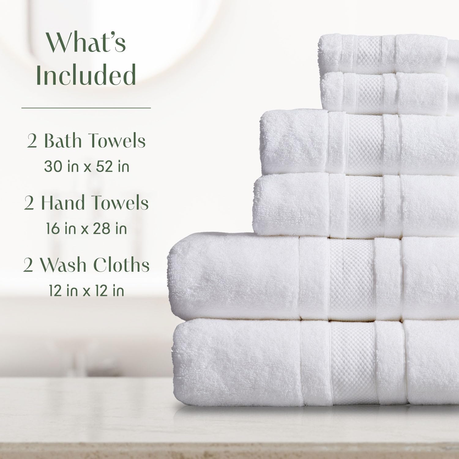 Springtree Home Luxury 100% Cotton Bath Towels Set | 100% Zero Twist Cotton | Premium Bath Towels | Ultra Soft Thick Plush & Highly Absorbent | Luxury Hotel & Spa Bathroom Towels | 6 Piece Set - White