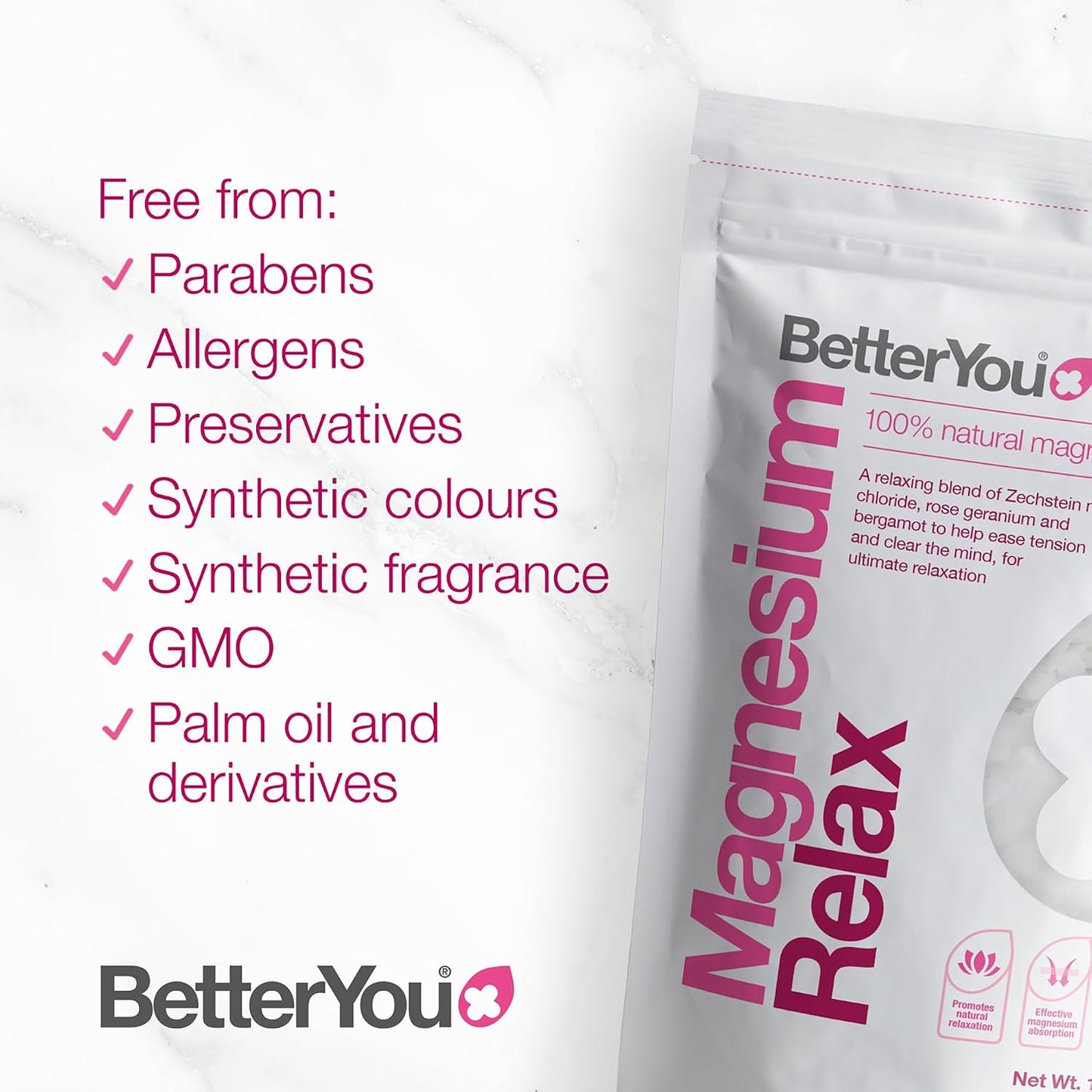 BetterYou Magnesium Relax Bath Flakes - Body Recovery Bath Salts with Magnesium - For Skin Health & Sore Muscle Relief - With Essential Oils - 1.6 lb