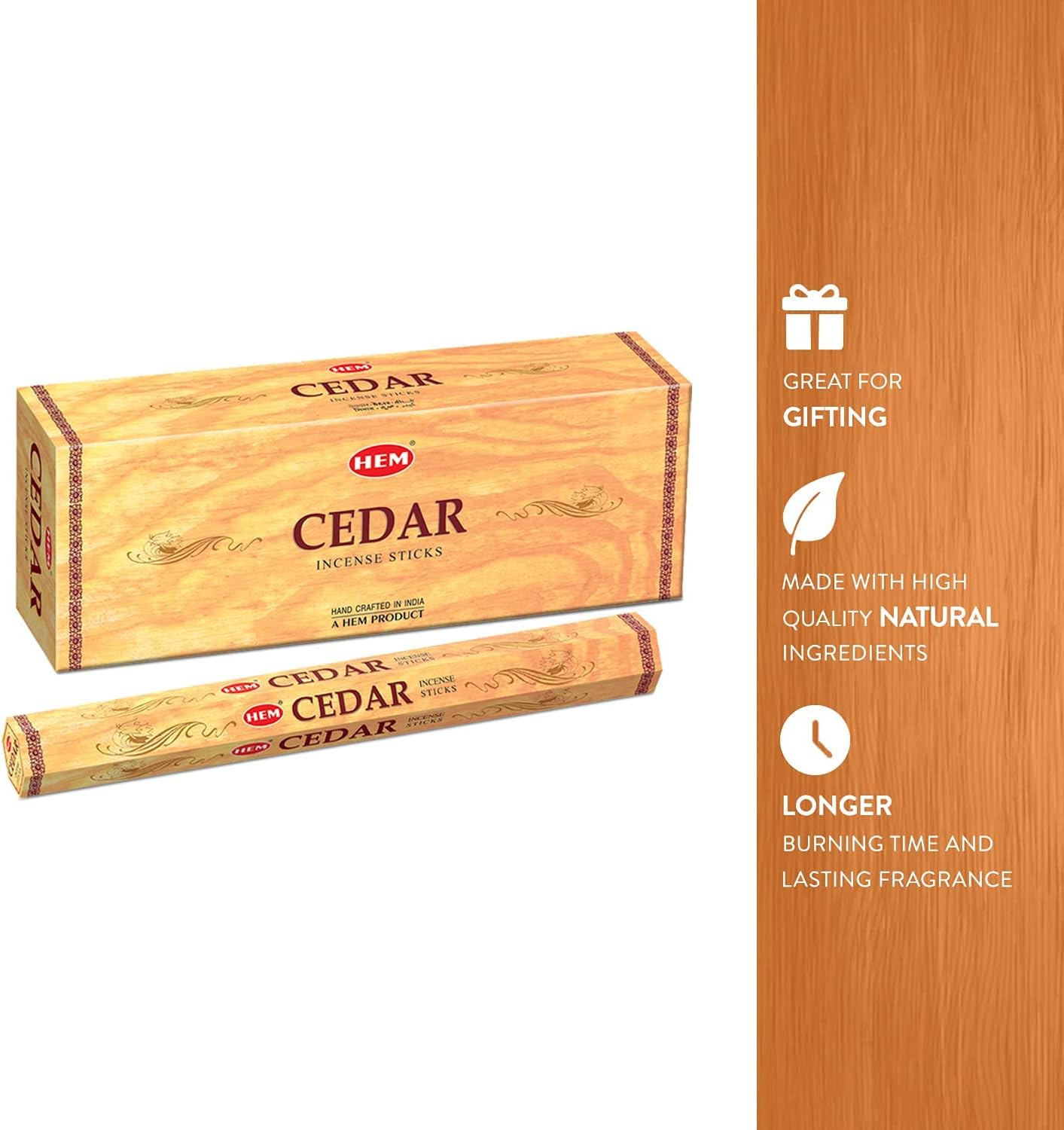 HEM Cedar Incense Sticks Pack Of 120 Count | 100% Natural, Pure House & Flower Powder | Fresh & Long Lasting Fragrance | Aromatherapy Incense For Air Purifier, Stress Relief & Cleansing | Gift Set