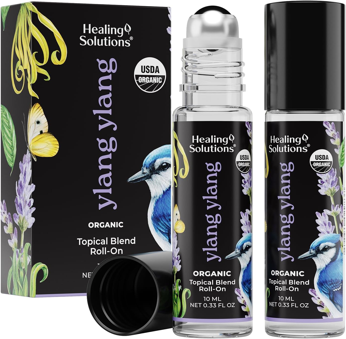 Healing Solutions (2 Pack) USDA Certified Organic Ylang Ylang Perfume Roll-On - Ylang Ylang Essential Oil Roller for Skin & Sleep