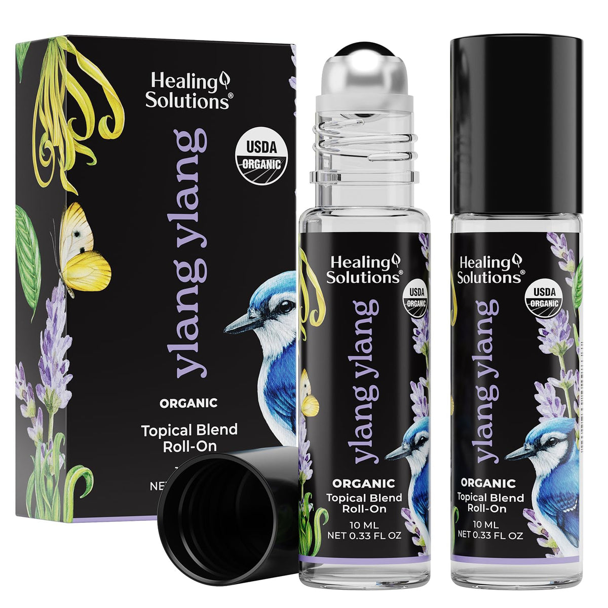 Healing Solutions (2 Pack) USDA Certified Organic Ylang Ylang Perfume Roll-On - Ylang Ylang Essential Oil Roller for Skin &