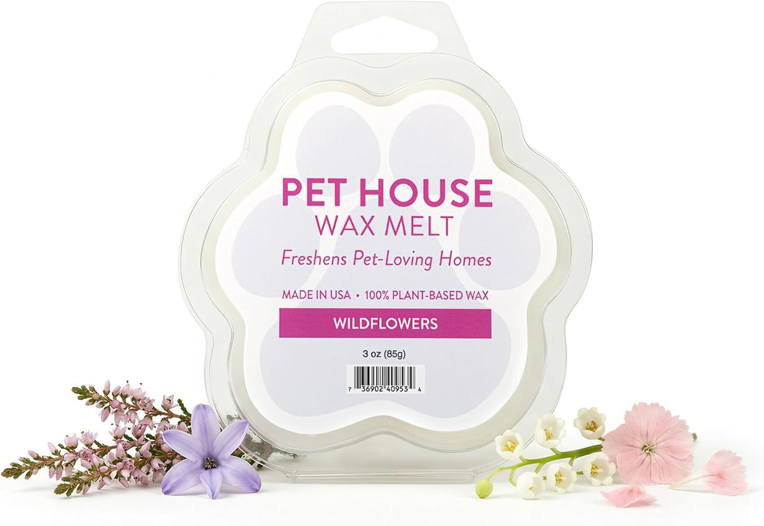 Pet House Wildflowers Scented Wax Melts - Long-Lasting Plant Based/Summer Soy Wax Melts for Pet Odor Pack of 2
