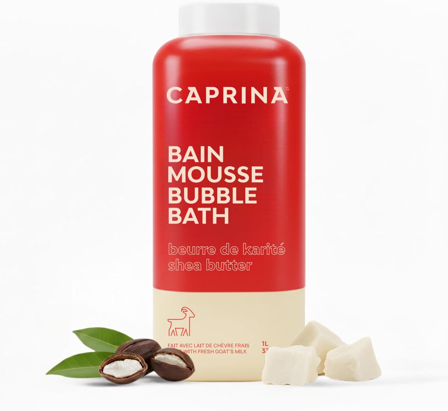 Caprina Fresh Goat’s Milk Bubble Bath, 1L, Hydrating Relaxing Foam Bath, Moisturizing and Gentle on Skin, Made in Canada (Shea Butter)