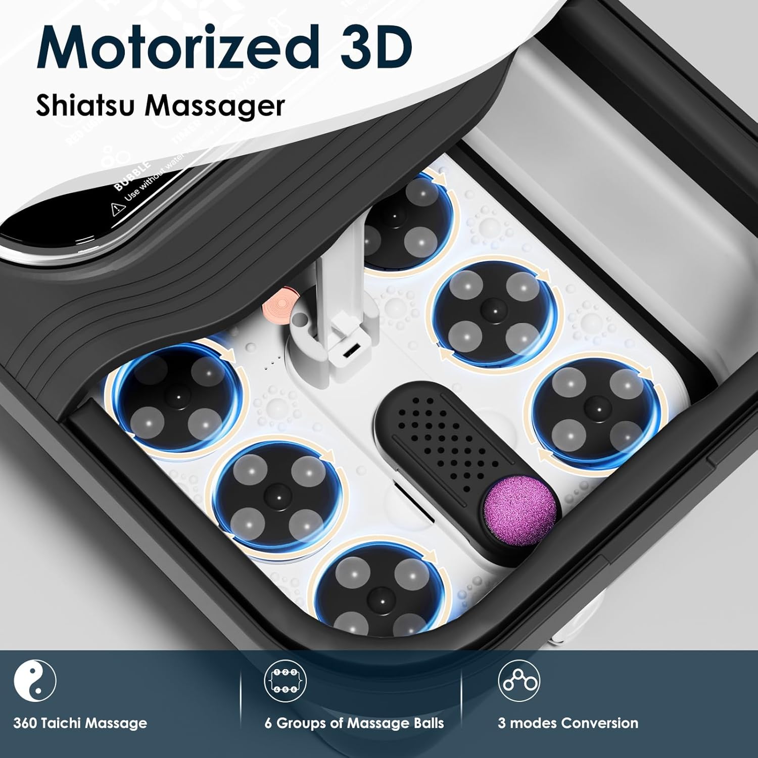 Collapsible Foot Spa Electric Rotary Massage, Foot Bath with Remote Control, Heat, Bubble, Temp Control, and 24 Motorized Shiatsu Massage Balls, Pedicure Foot Spa Tub for Stress Relief (Black)