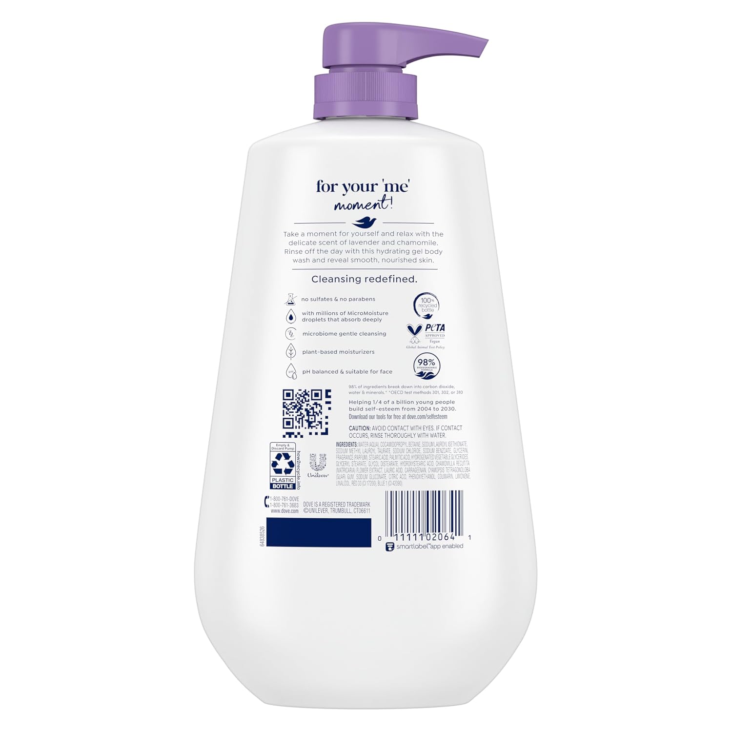 Dove 24hr Lotion Body Wash Relax Lavender Oil & Chamomile, 30.6 oz | Hydrating body wash with MicroMoisture and a calming lavender and chamomile scent