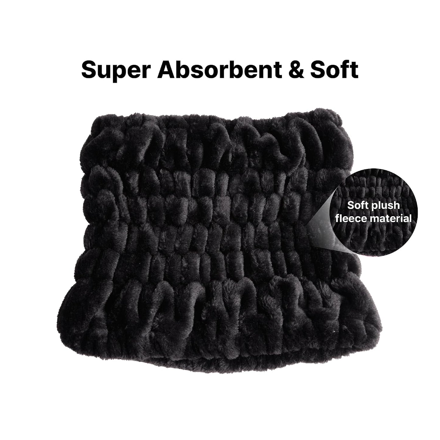Red by Kiss Extra Wide Spa Headband, Super Absorbent & Soft Fluffy Plush Fleece, Full Hairline Coverage, Essential for Makeup, Skincare, Face Washing, Shower, Sauna, One Size Fits All (Black)