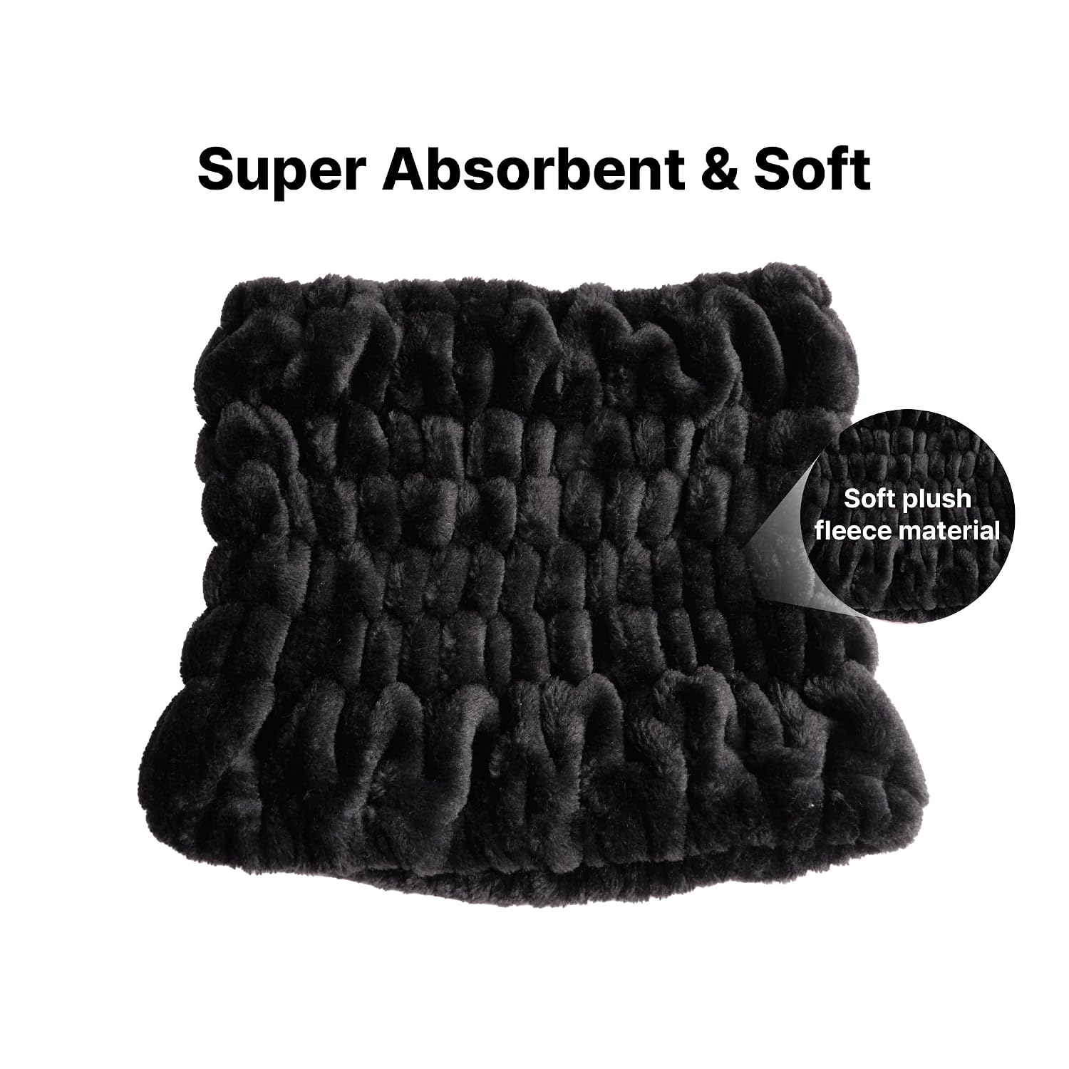 Red by Kiss Extra Wide Spa Headband, Super Absorbent & Soft Fluffy Plush Fleece, Full Hairline Coverage, Essential for Makeup, Skincare, Face Washing, Shower, Sauna, One Size Fits All (Black)