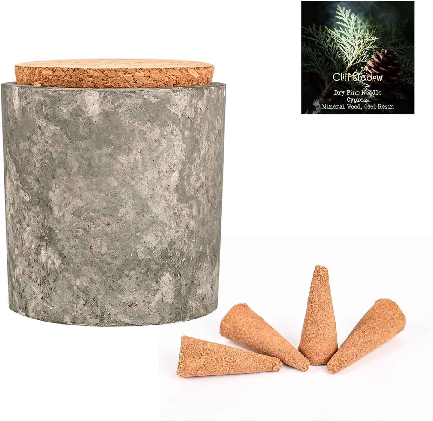 Aiimuzeum® Cedar Incense Cones 30 Pack Handcrafted Cone Incense in Reusable Concrete Jar, 20-30 Min Burn, Natural Cedar Incense Cones, Eco-Friendly Planter Container, Relaxation Meditation Incense