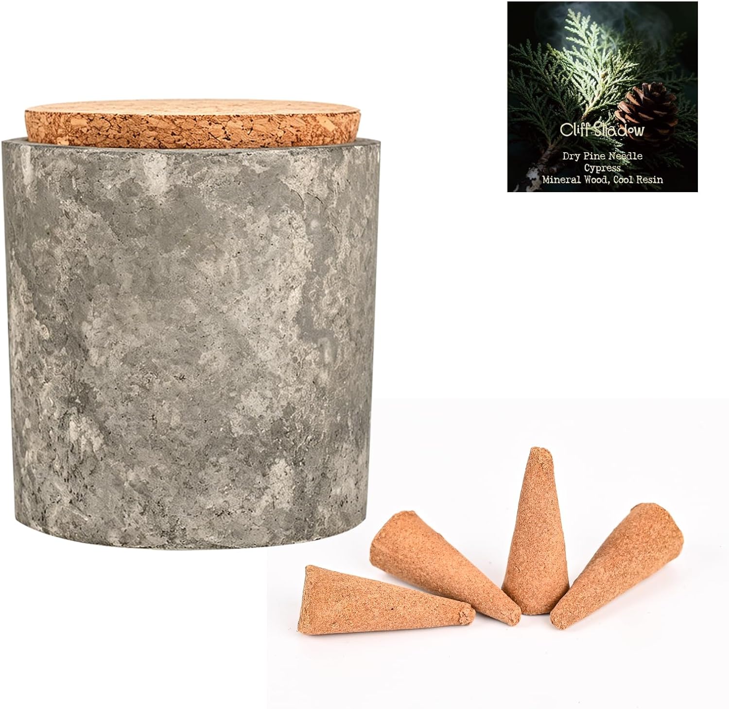 Aiimuzeum® Cedar Incense Cones 30 Pack Handcrafted Cone Incense in Reusable Concrete Jar, 20-30 Min Burn, Natural Cedar Incense Cones, Eco-Friendly Planter Container, Relaxation Meditation Incense