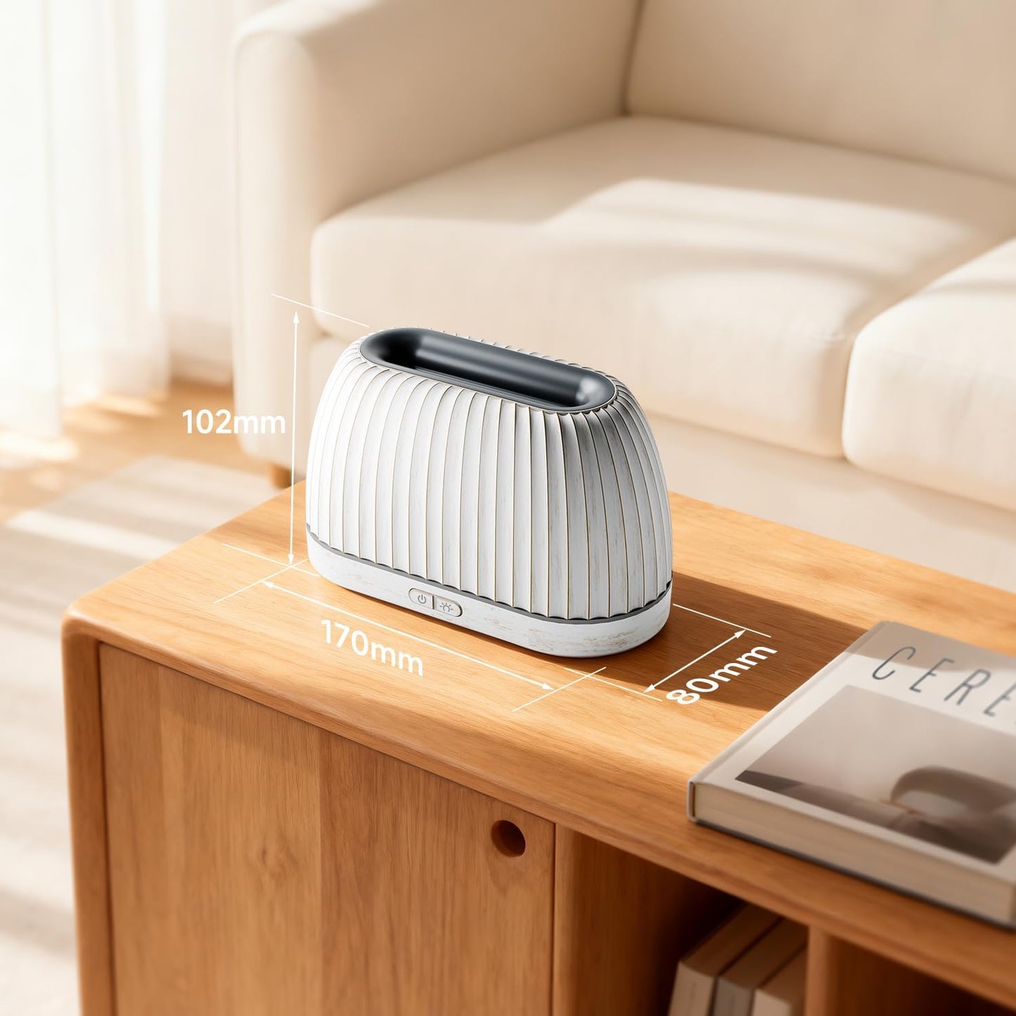 SOULORIGIN Essential Oil Diffuser, Flame Effect Aromatherapy Diffuser with 7-Color LED Lights & Auto Shut-Off, Ultrasonic Diffusers for Home, 120ml Samll Scent Diffuser for Essential Oils - White