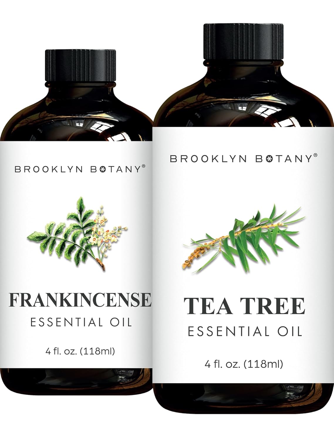 Brooklyn Botany Frankincense & Tea Tree Essential Oils – 4 Fl Oz (Pack of 2) – 100% Pure & Natural – Purifying & Grounding Aromatherapy Blend