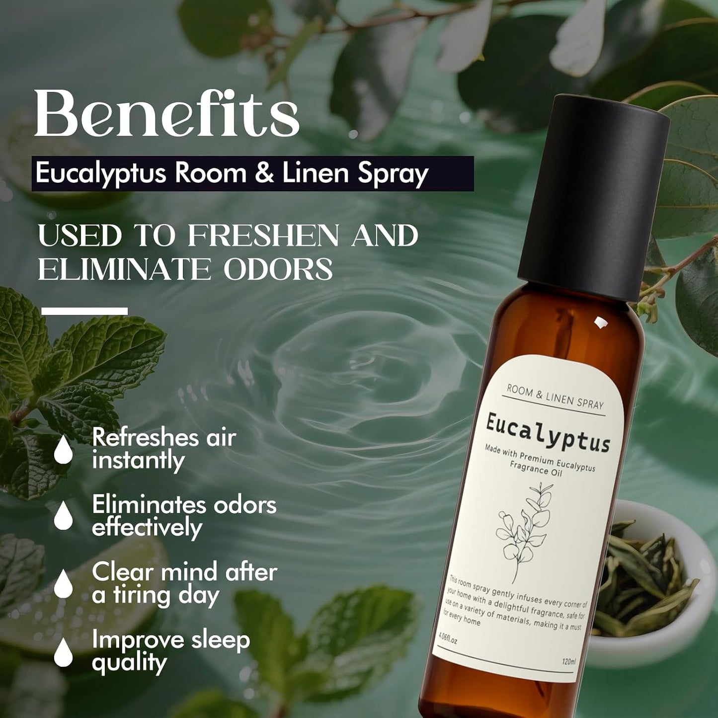 Eucalyptus Fragrance Room Spray, Long Lasting Air Fresheners for Home, Room Air Freshener & Odor Eliminator, 2 x 4.06 fl oz