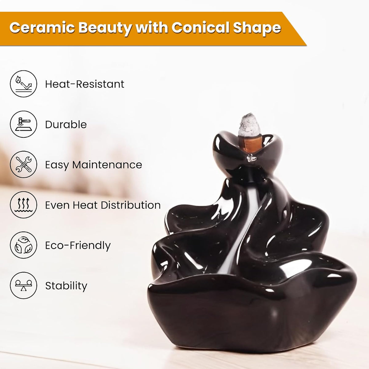 Ceramic Backflow Incense Holder Smoke Waterfall Burner Set with 120 Backflow Incense Cones, 30 Incense Sticks & Premium Accessories for Aromatherapy Home Decor