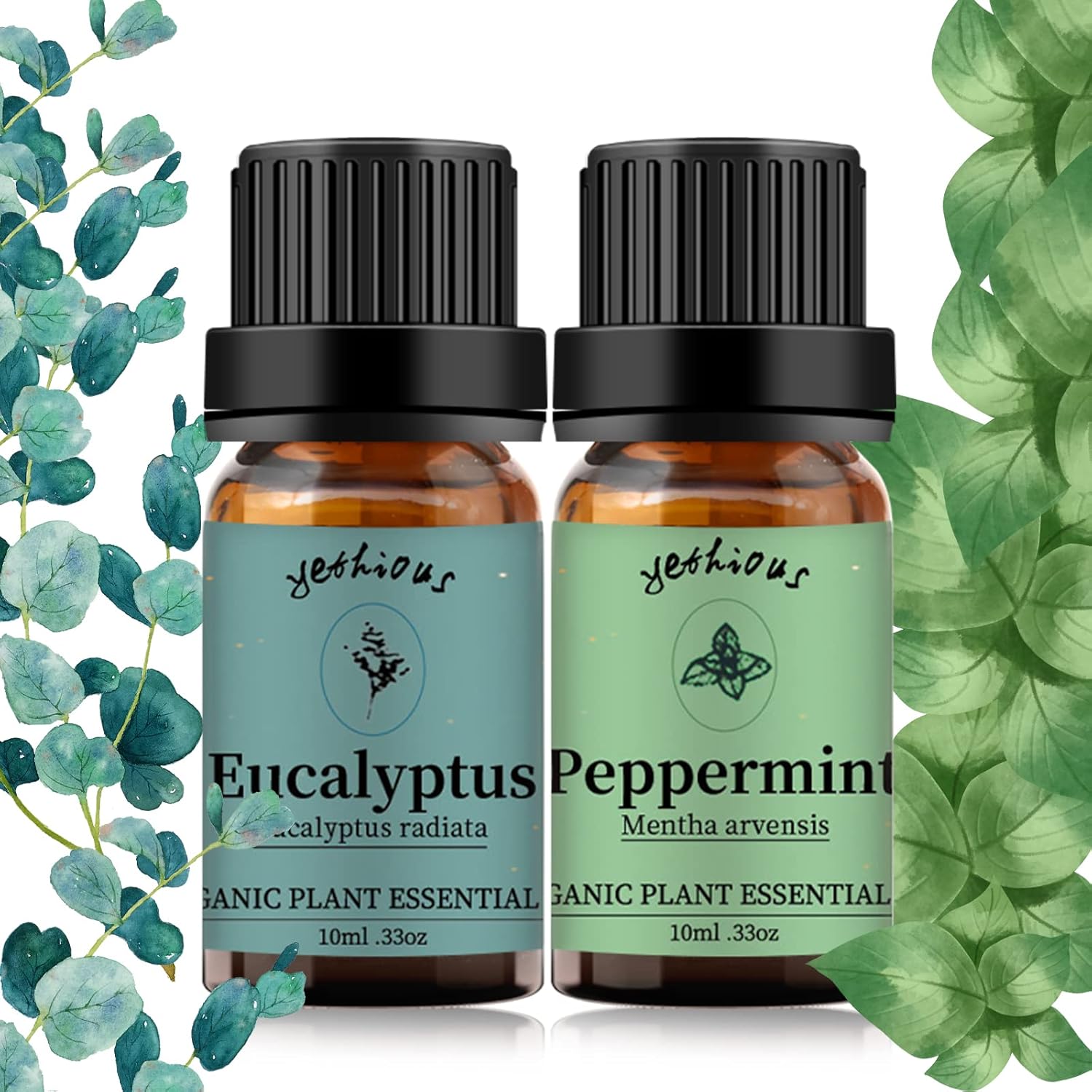 yethious Peppermint Eucalyptus Essential Oil 10ML Natural Peppermint Essential Oil Gift Set for Aromatherapy & Diffuser, Fragrance, Soap Candle Making