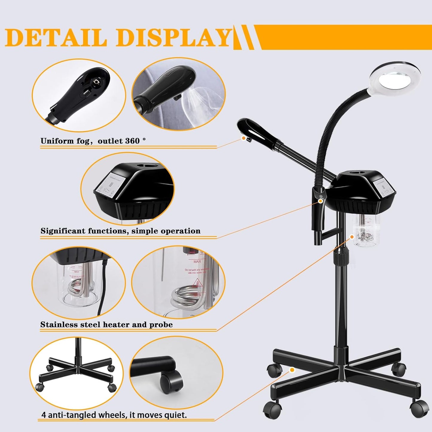 Professional Facial Steamer on Wheels,2 in 1 Face Steamer with 5X Magnifying Lamp and Ozone Function for Home and Beauty Spa Use