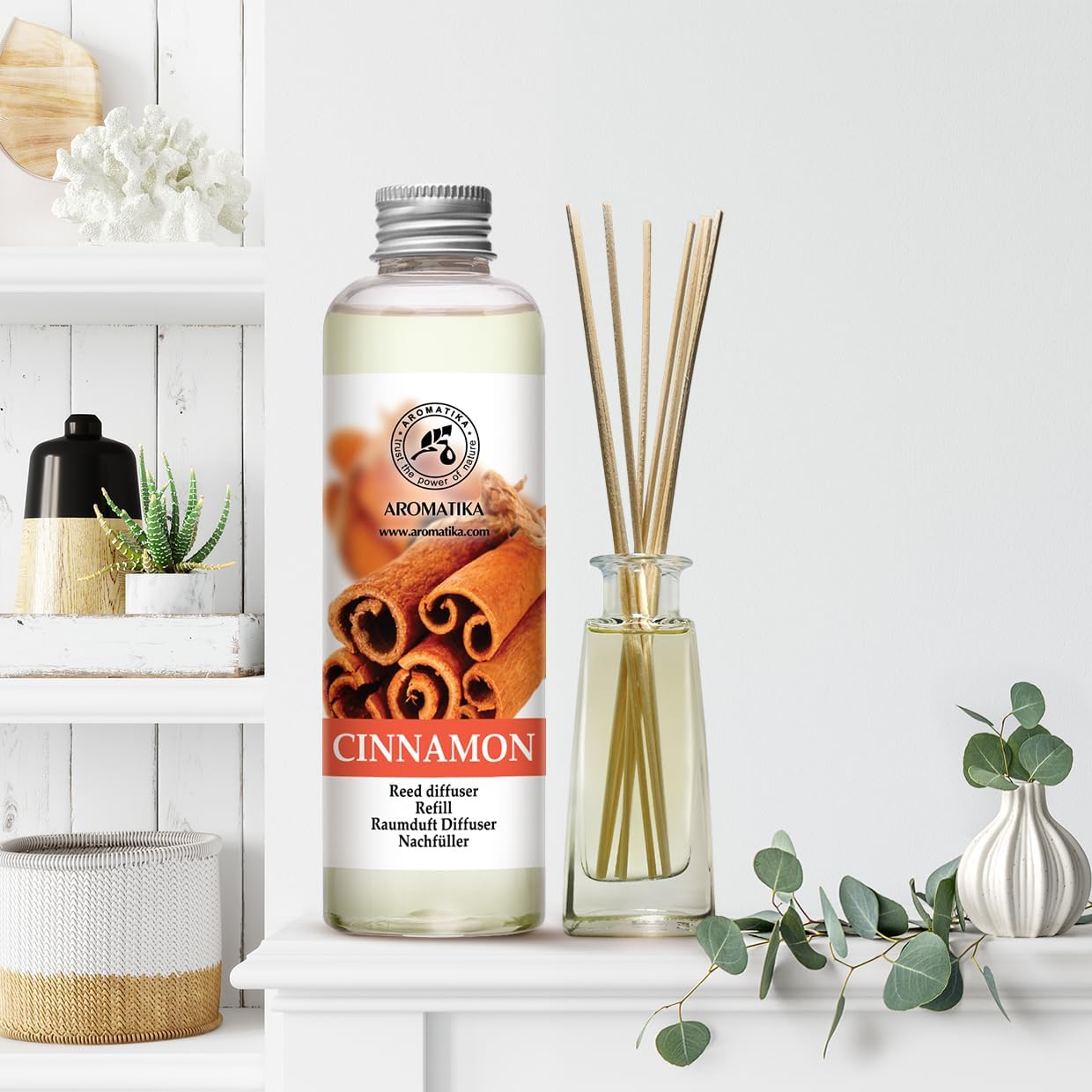 Cinnamon Reed Diffuser Refill with Natural Essential Cinnamon Oil 6.8 Fl Oz - Fresh & Long Lasting Fragrance - Reed Diffuser Oil Refill for Aromatherapy - Home - Fitness - Boutique