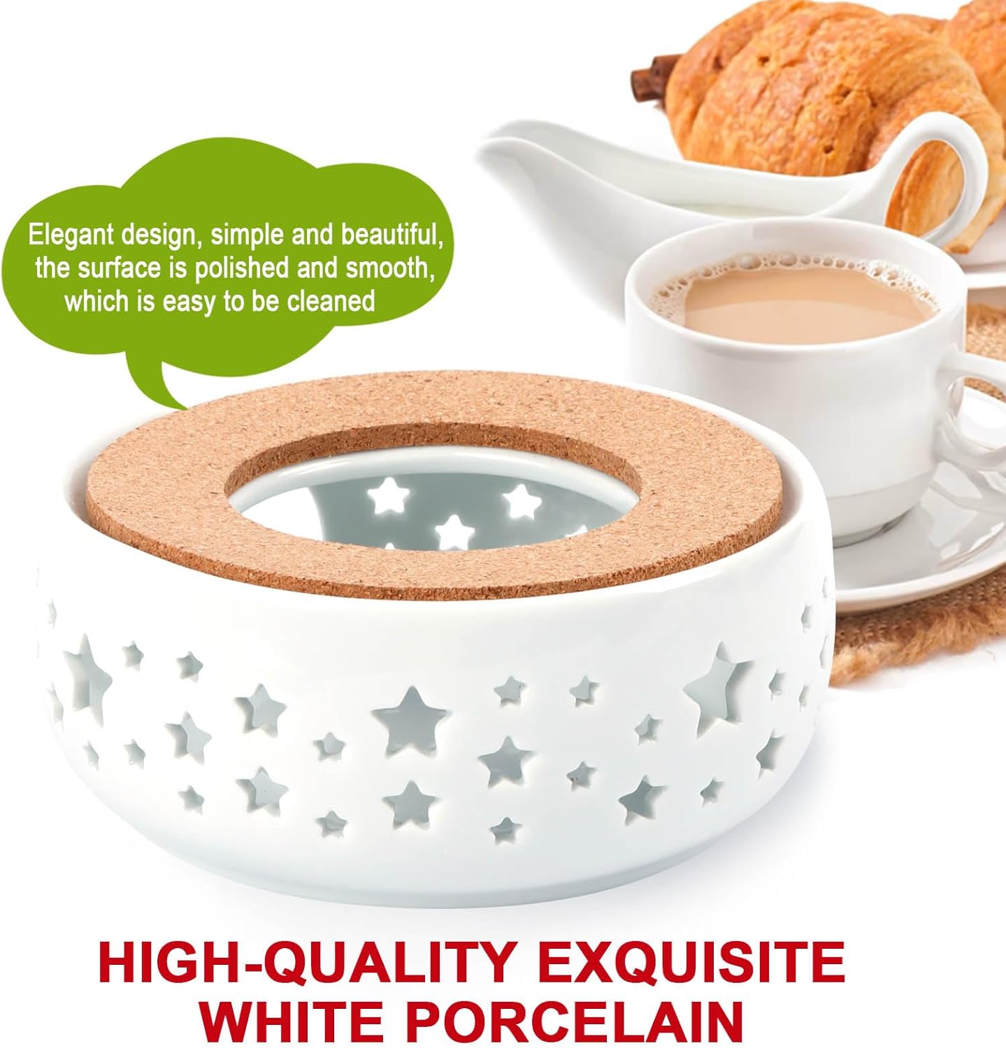 KAYCROWN Teapot Warmer, Ceramic Tea Warmer for Teapot, Tealight Warmer with Tealight Holder for Heating Coffee Milk Tea Warmer, Teapot Heater (White)