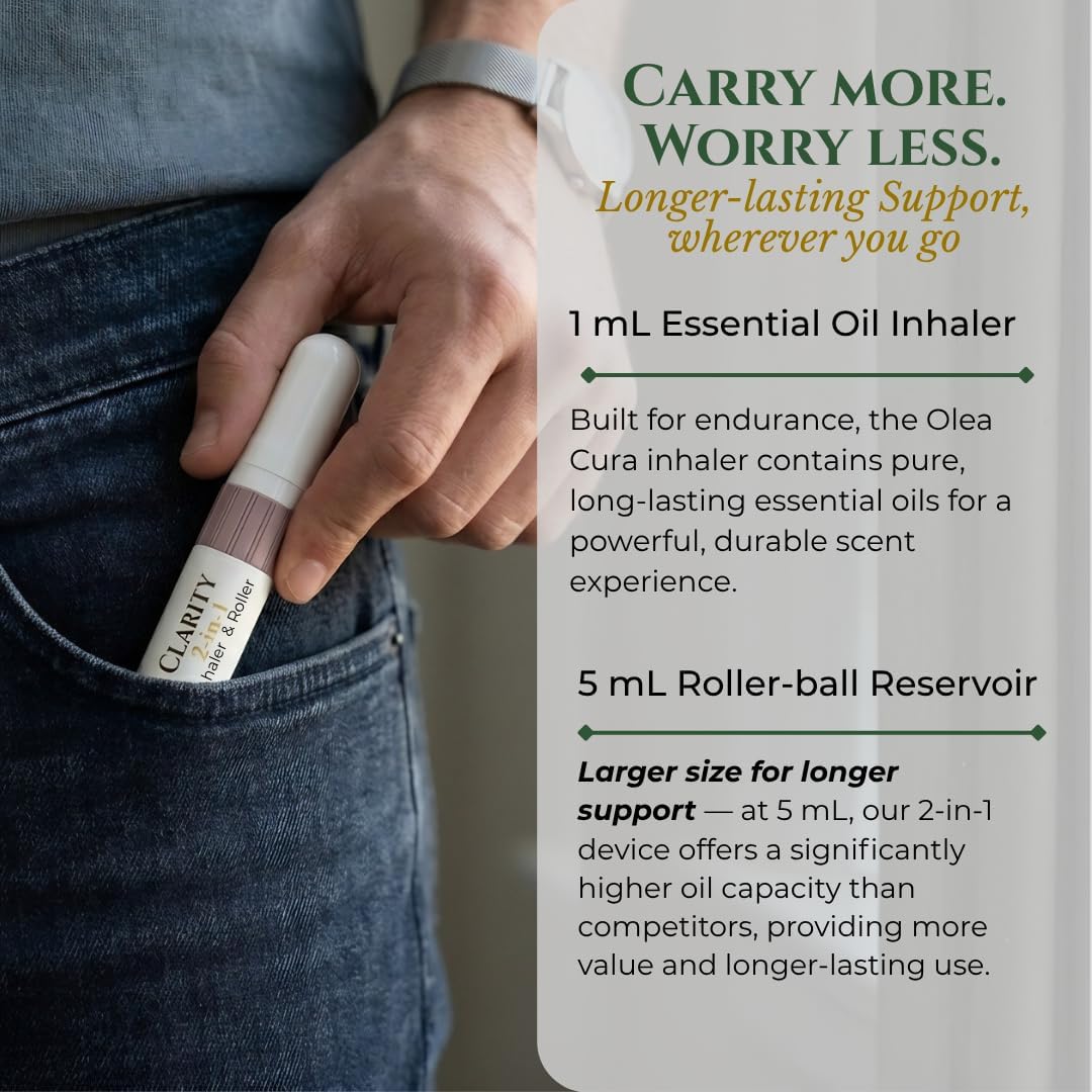 2-in-1 Nasal Inhaler & Essential Oil Roll-On for Headaches, Migraines & Stress | Fast-Acting Relief, Drug-Free, Non-Drowsy, All Natural, Portable (Clarity - 5 mL)