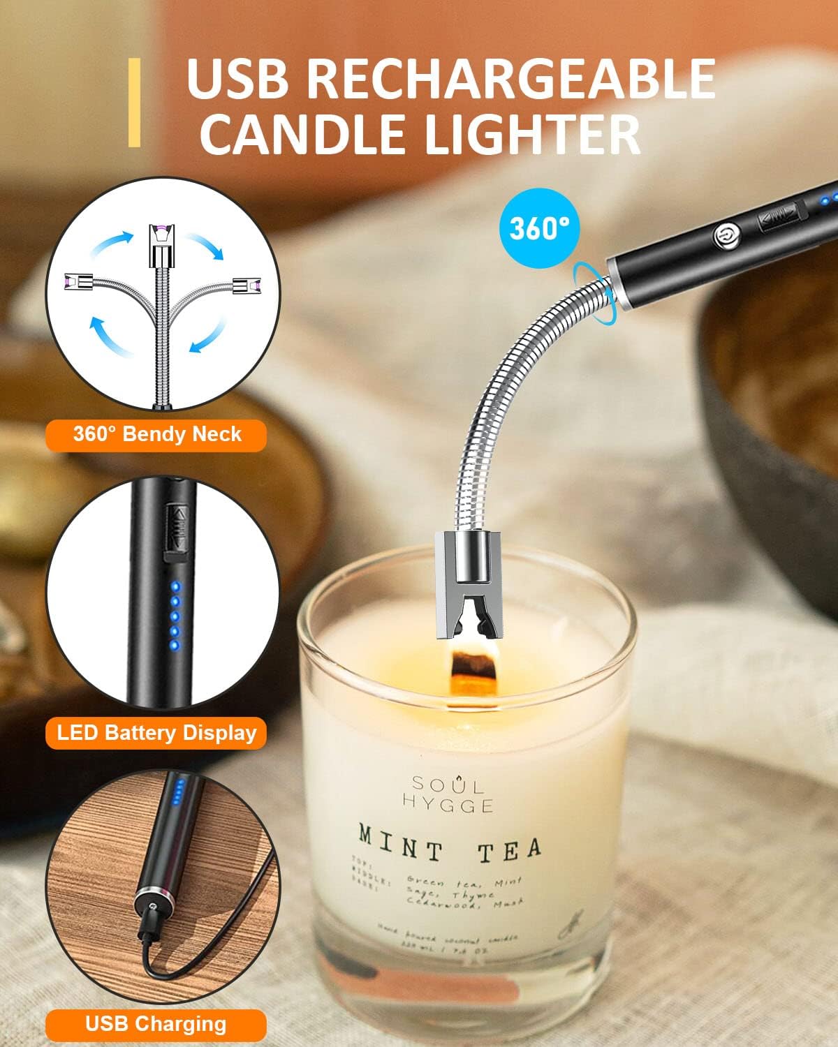 4 in1 Candle Accessory Set - Wick Trimmer, Candle Snuffer, Wick Dipper, Candle Lighters-Stainless Steel Care Kit for Candle Lover