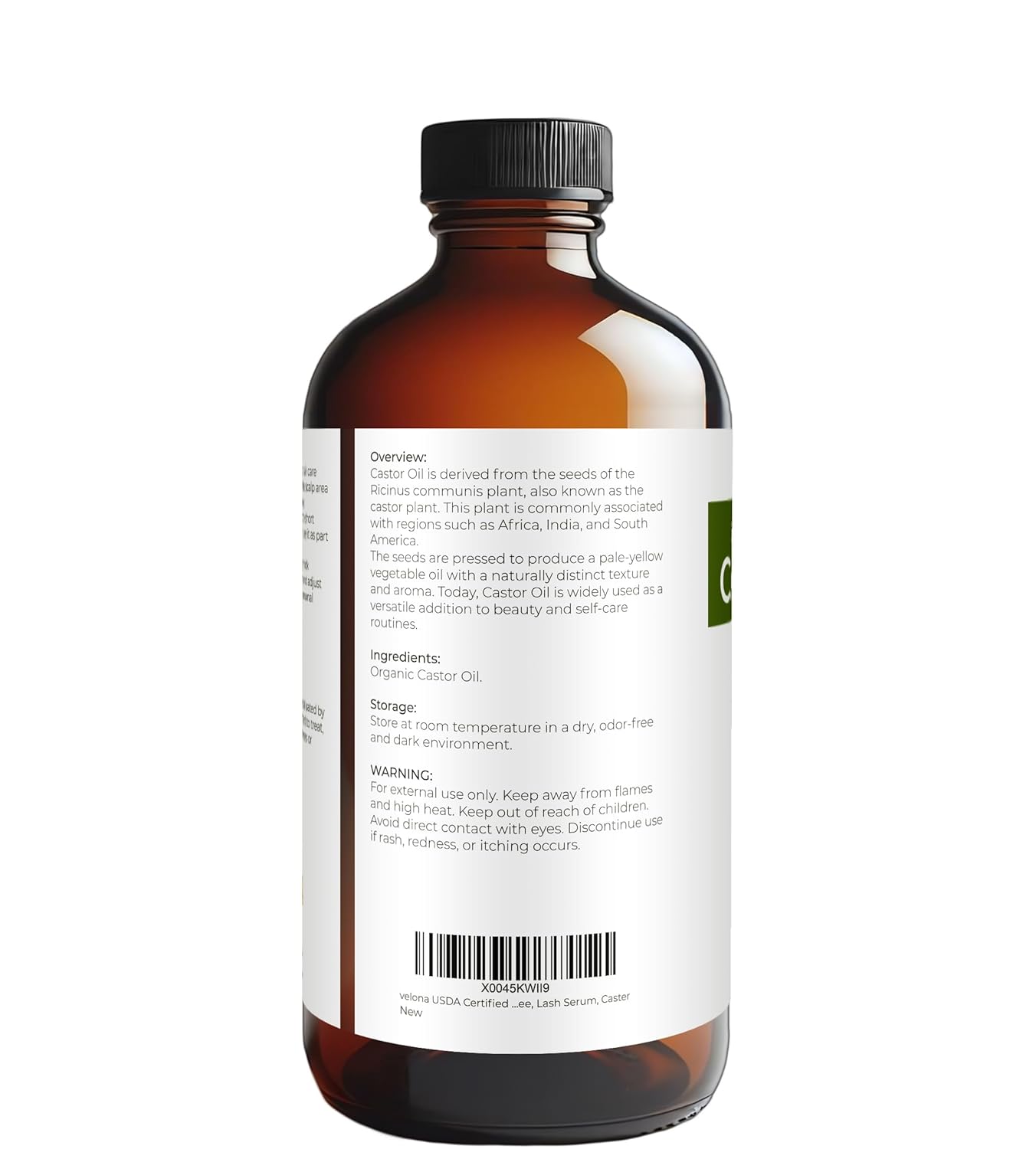 velona USDA Certified Organic Castor Oil – 16 fl oz in Glass Bottle | Cold-Pressed, Hexane-Free, USP Grade | Eyelash & Eyebrow | Bottled in USA