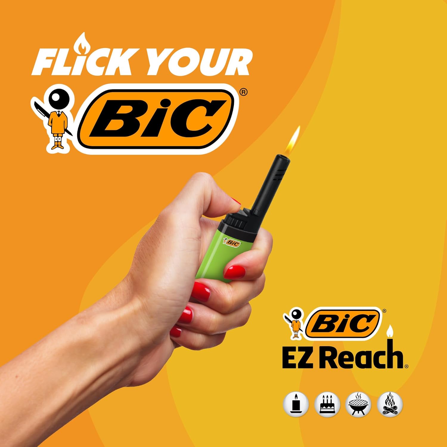 BIC EZ Reach Lighters, Reliable Candle Lighter with Safe Extended Wand, Assorted Designs, 6-Pack (Designs May Vary)