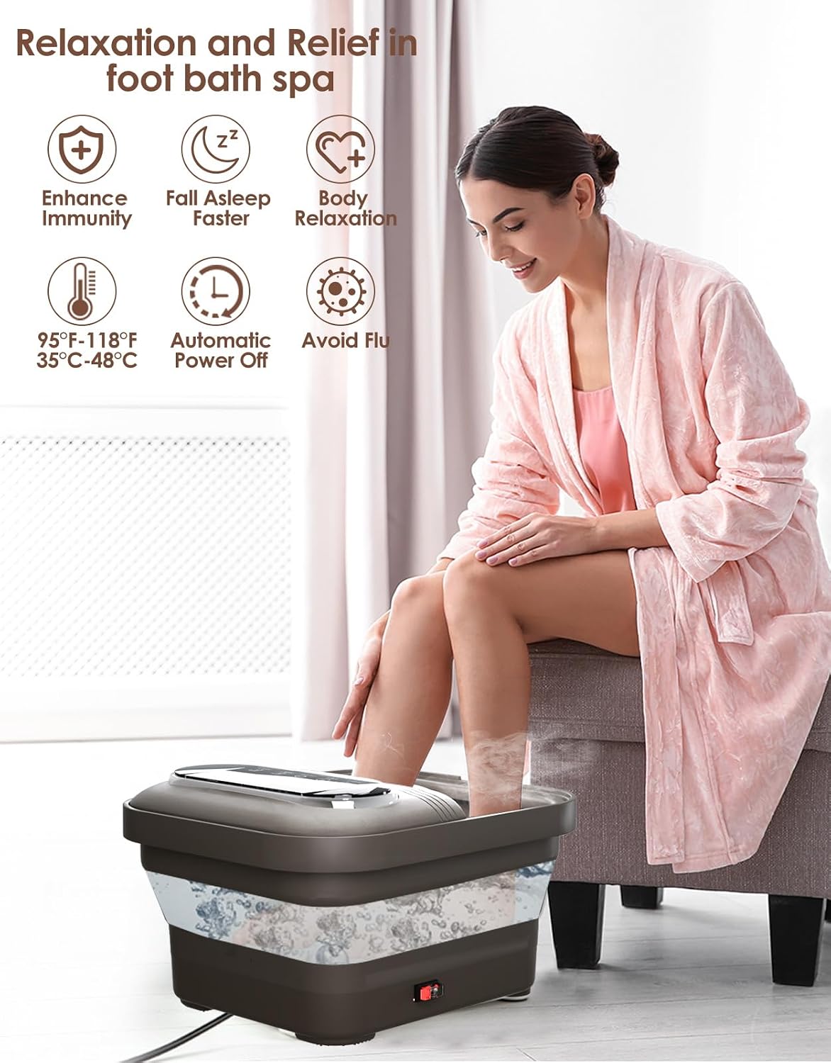 OOAMBB Collapsible Foot Spa with Heat, Bubble and Temp Control, Foot Bath Massager with XL Touch Screen and Massage Rollers, Foot Soaking Tub, Pedicure Foot spa for Stress Relief (Dark Grey +Green)