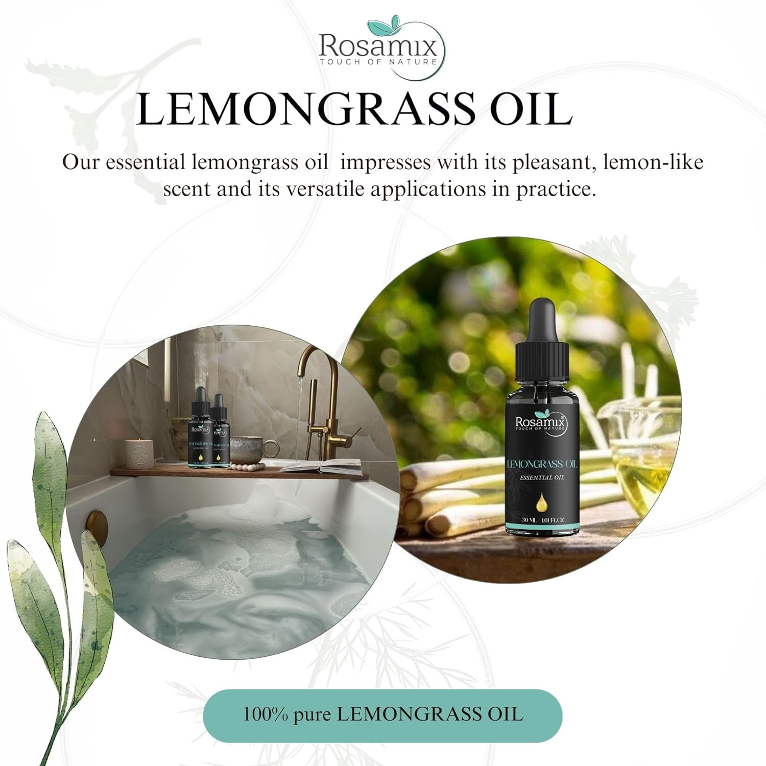 Pure Lemongrass Essential Oil - Refreshing, Skincare, Relaxation, Bath, and Massage Oil, 30ml