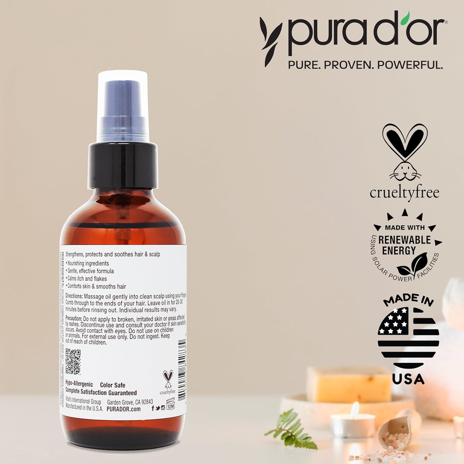 PURA D'OR Scalp & Hair Strengthening Oil (3.3 Oz) Supports Optimal Growth, Reduce Breakage, Nourish Roots for Healthier, Fuller, Thicker Hair - Rosemary, Castor & Peppermint Oil: Ayurvedic Hair Care