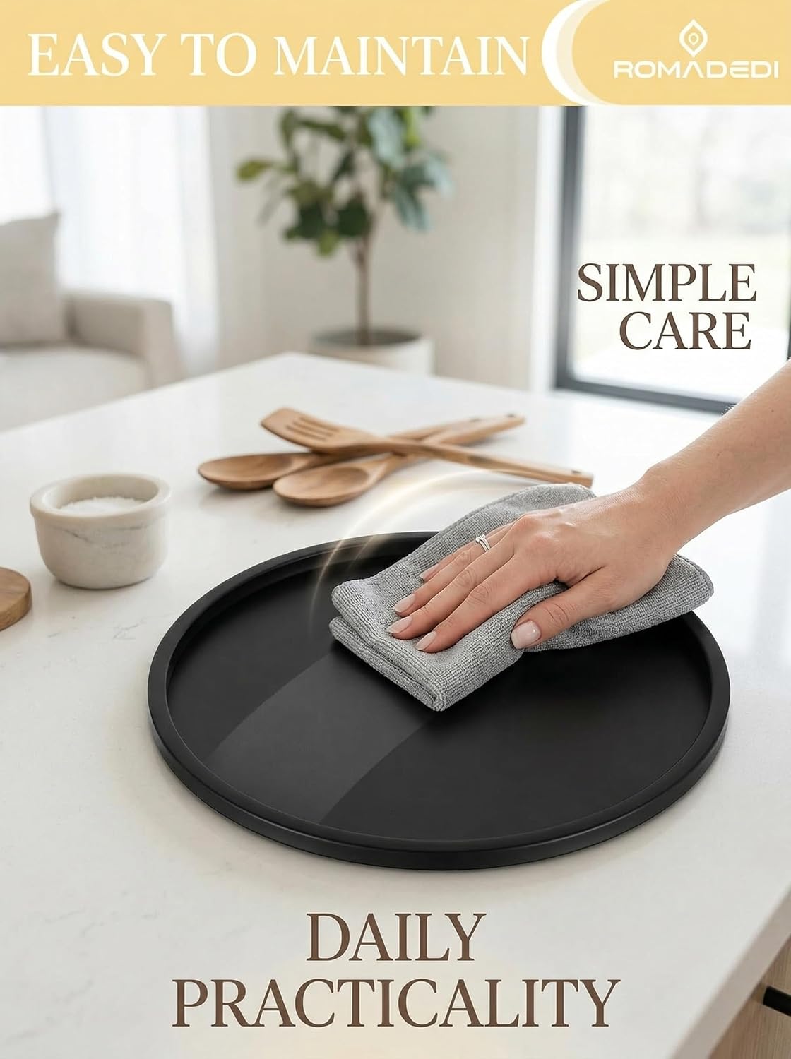 Romadedi Black Round Candle Tray: Metal Decorative Trays for Coffee Table Centerpiece Kitchen Bathroom Counter Modern Farmhouse Home Decor 11.8 Inches