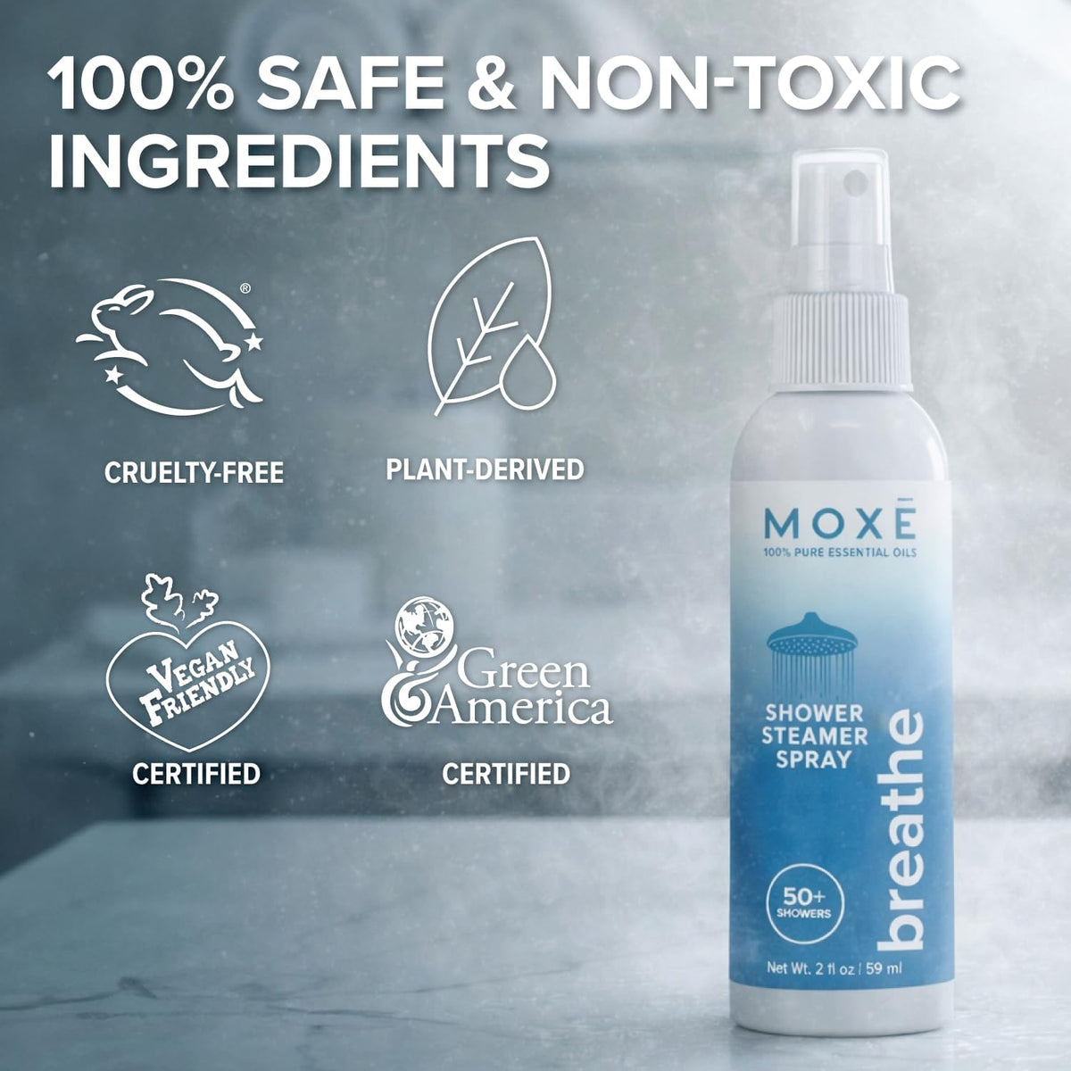 MOXĒ Breathe Shower Steamer Spray for Congestion &amp; Relaxation Relief, 2oz