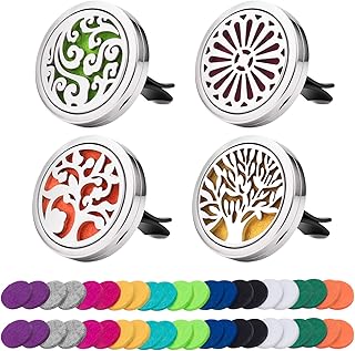Car Diffuser Vent Clip 4 Pack, Car Aromatherapy Essential Oil Diffuser Vent Clips 30mm, Stainless Steel Locket 44 Felt Pads