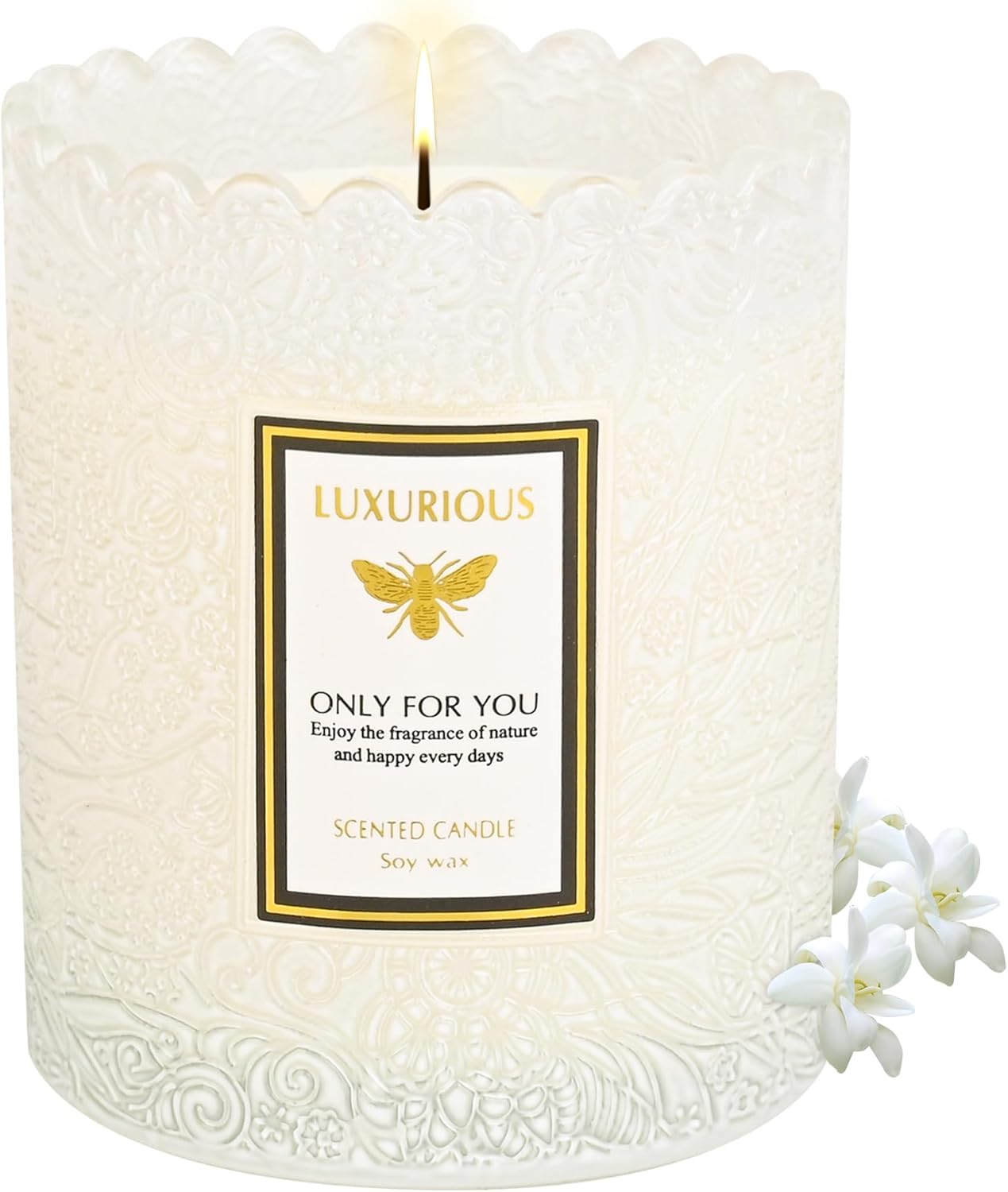 Gardenia Scented Candle, Candles for Home Scented, Gardenia Candle, Luxury Jar Candle for Women, Candles Gifts for Women, Natural Soy Wax, 7 oz 40 Hours