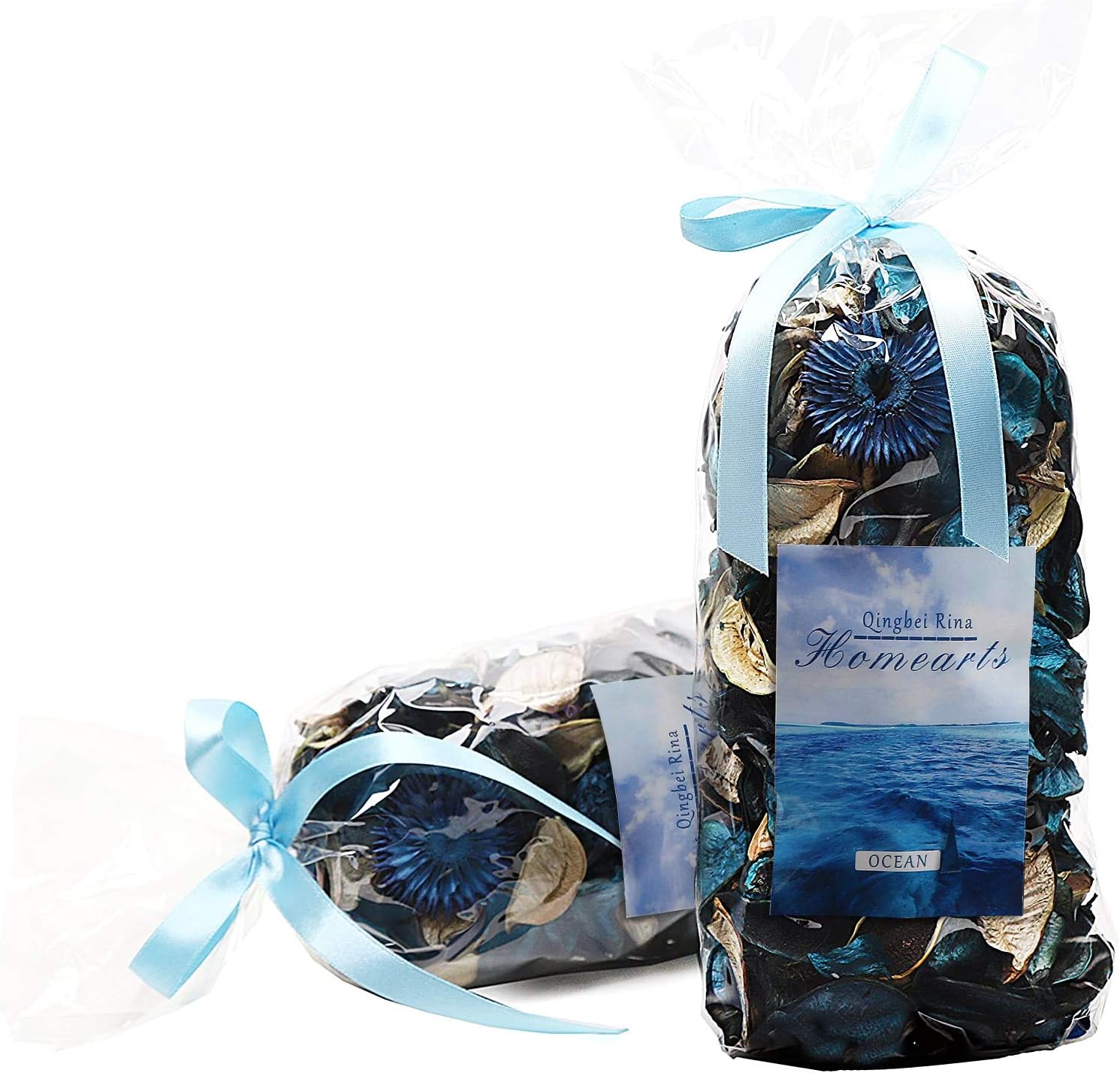 Qingbei Rina Summer Potpourri Bags,Ocean Breeze Scented Potpourri Dried Flower, Bowl Vase Filler, Home Fragrance Sachet Petal, Beach Coastal Decor, 8.4 oz(Blue)