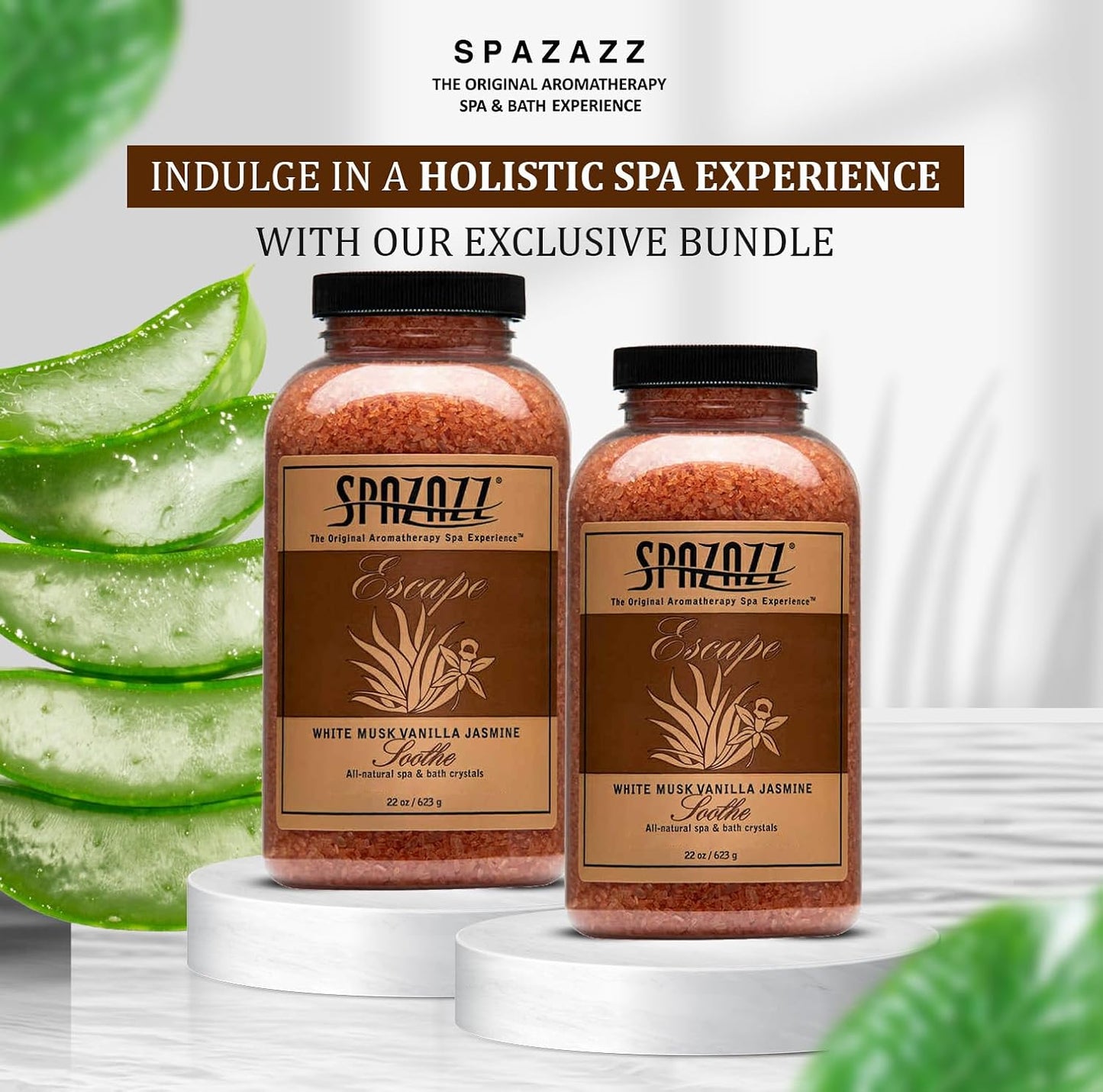 Spazzaz Escape Hot Tub & Spa Bath Salt Aromatherapy Crystals – 22oz White Musk Vanilla Jasmine Scented Bath Salts – Mineral Soaking Salts for Relaxing Bath Experience