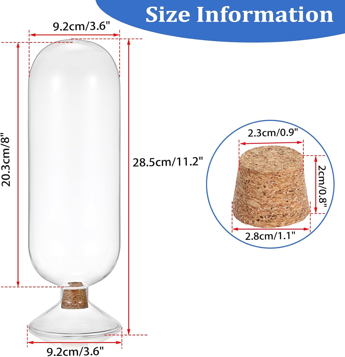 OwnMy 8 Inch Glass Match Cloche Decorative Glass Match Holder Jar with Cork Stopper, Clear Glass Matches Box Matchstick Holder Organizer for Home Bathroom Fireplace Candle Use (NOT Includes Matches)