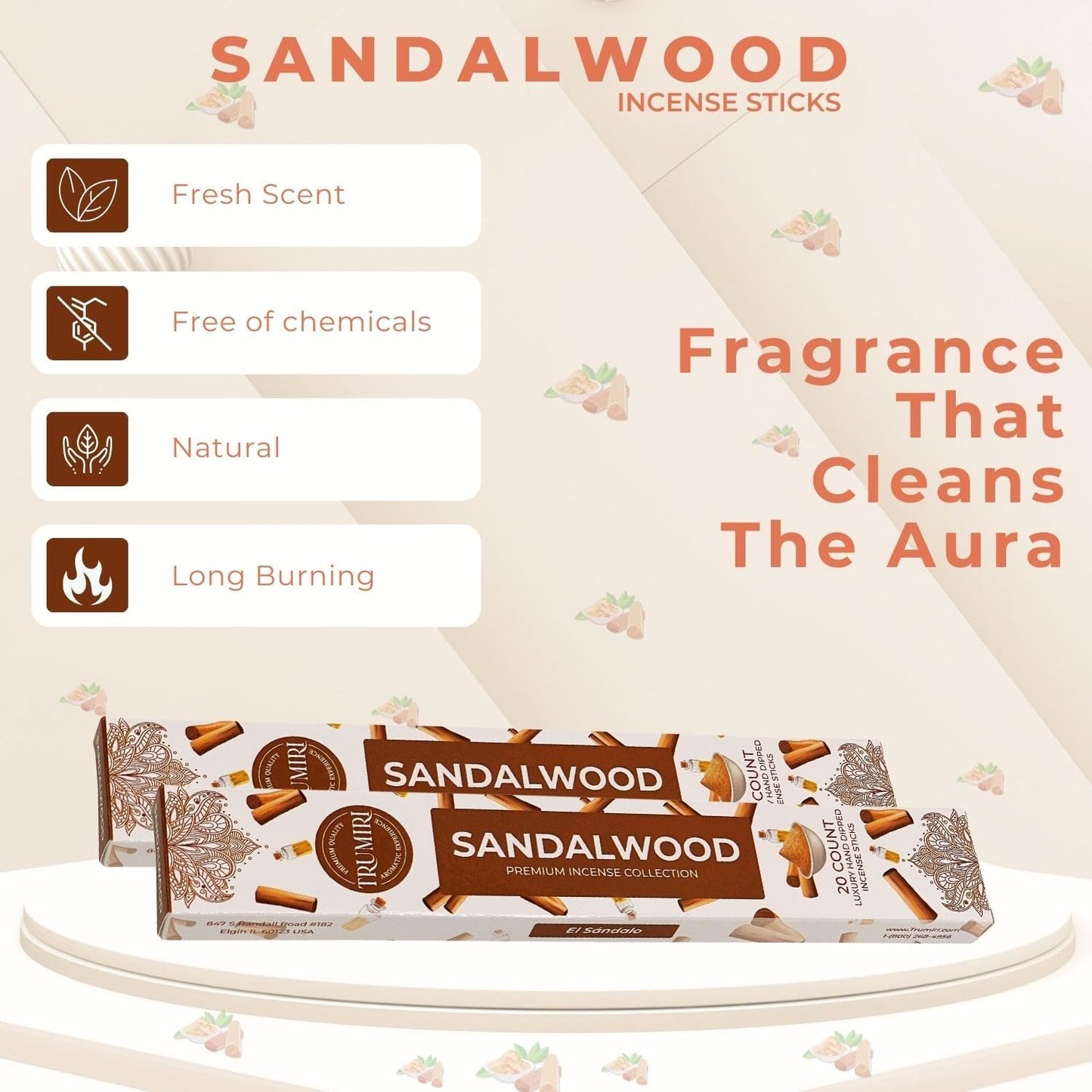 Sandalwood Incense Sticks - Incienso de Sándalo - Total 40 Insence-Sticks - Dual Pack of 20 Insense - Inciensos - Inscents - Natural Non Toxic Ingredients - Incents - Incence - Inscense - Insents