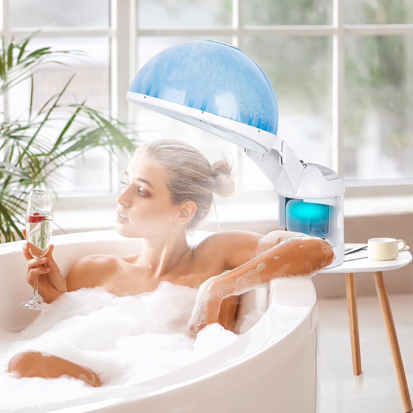 Nova Microdermabrasion Ionic Nano Mist 2 in 1 Hair Face Steamer, 360° Adjustable Steam Hood with Facial Sauna Attachment for Deep Moisturizing Hair Therapy and Skin Care at Home