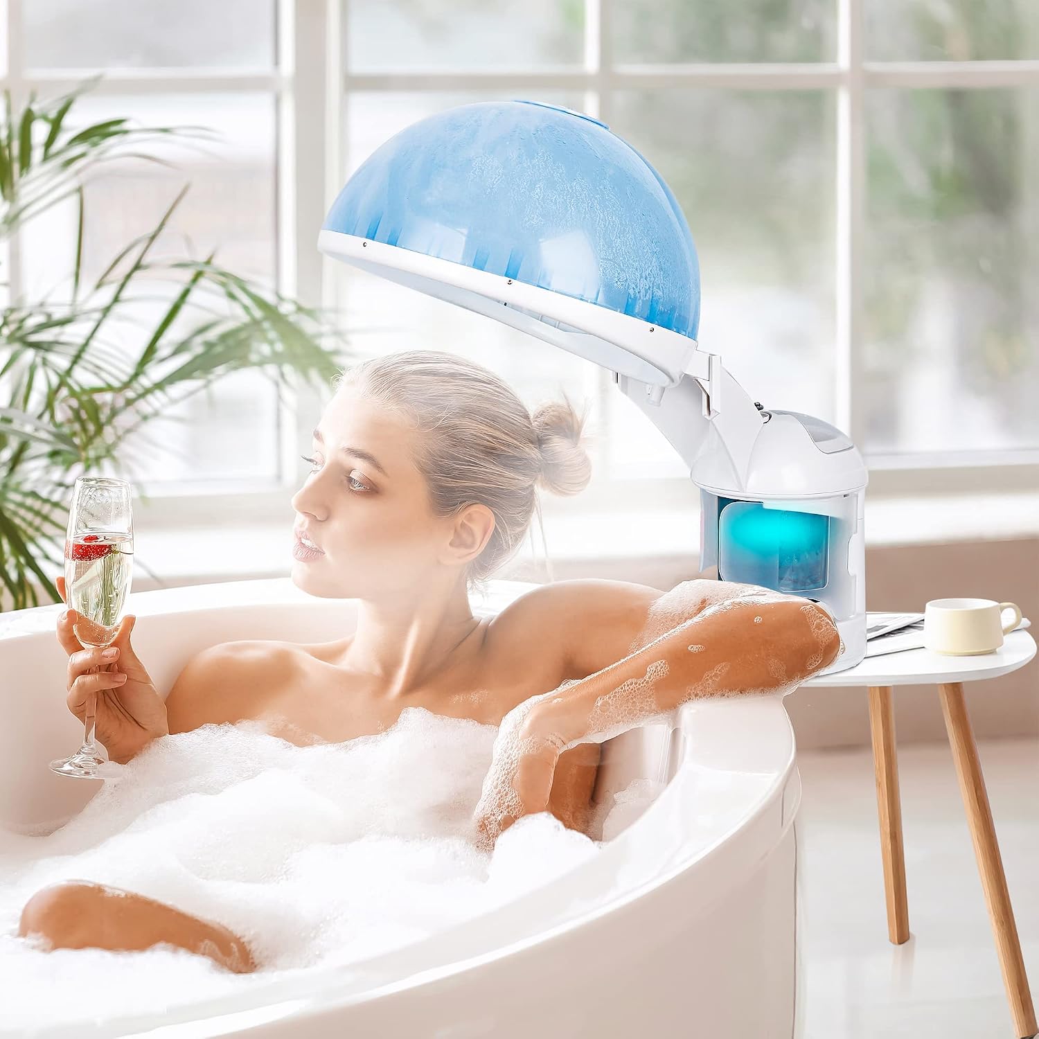 Nova Microdermabrasion Ionic Nano Mist 2 in 1 Hair Face Steamer, 360° Adjustable Steam Hood with Facial Sauna Attachment for Deep Moisturizing Hair Therapy and Skin Care at Home