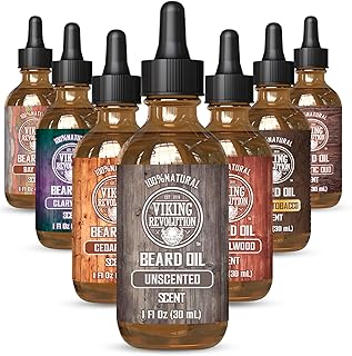 Viking Revolution Unscented Beard Oil for Men - Natural Mens Beard Oil with Argan Oil and Jojoba Oil - Beard Softener, Strengthens and Moisturizes - Beard Conditioner for Men (Unscented, 1 Pack)
