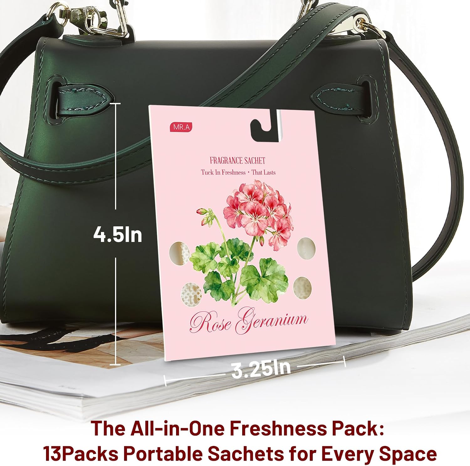 MR.A 13 Packs Geranium Scented Sachets, Fragrance Sachet Bags for Drawers and Closets, Air Fresheners for Car and Home, Closet Deodorizer Scented Drawer Fresheners for Dresser