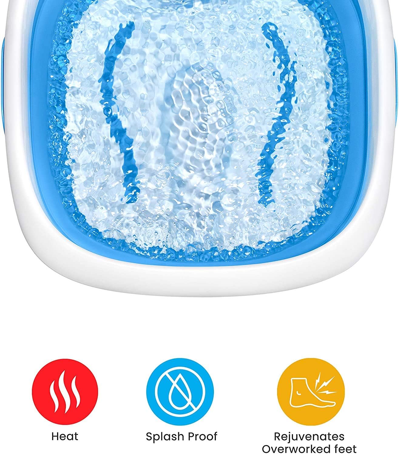 HoMedics Compact Pro Spa Collapsible Footbath with Heat Maintenance, Vibration Massage, ACU-Node Surface, Improves Circulation, Soothe Tired Muscles, Tub for Easy Storage, Blue and White