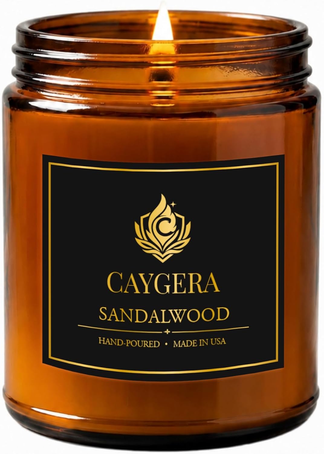 Hand-Poured Candle, Soy Wax Blend Scented Candle, Amber Glass Jar with Lid, Long Burn Time, Small Batch Handmade Home Fragrance Candle for Relaxation & Home Decor (9 Oz, Sandalwood)