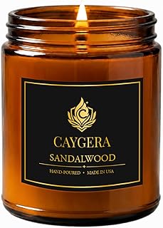 Hand-Poured Candle, Soy Wax Blend Scented Candle, Amber Glass Jar with Lid, Long Burn Time, Small Batch Handmade Home Fragrance Candle for Relaxation & Home Decor (9 Oz, Sandalwood)