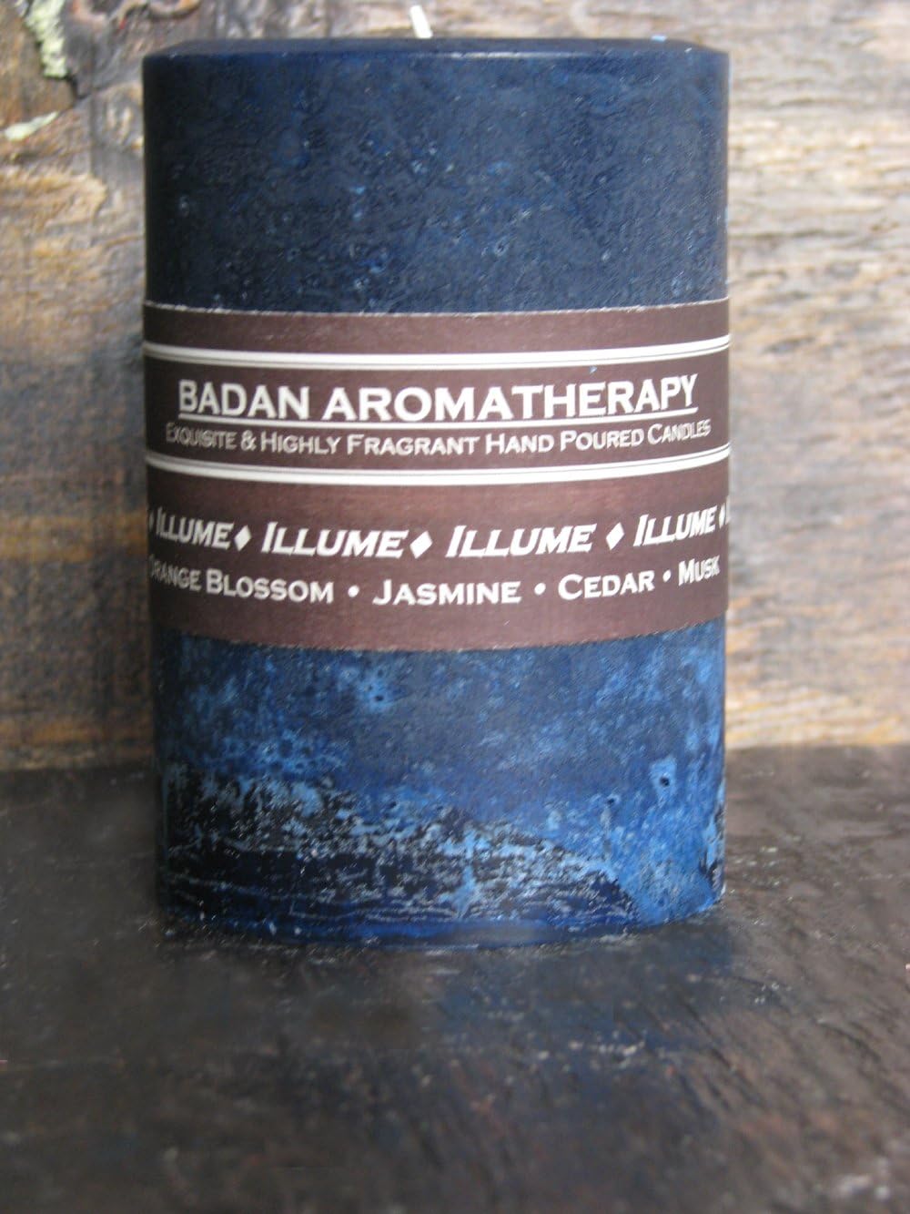 Illume Rustic Pillar Candle - Jasmine Neroli Orange Blossom Amber Scented Handmade - Premium Beeswax Blend (Dark Blue Round 3x4.5)