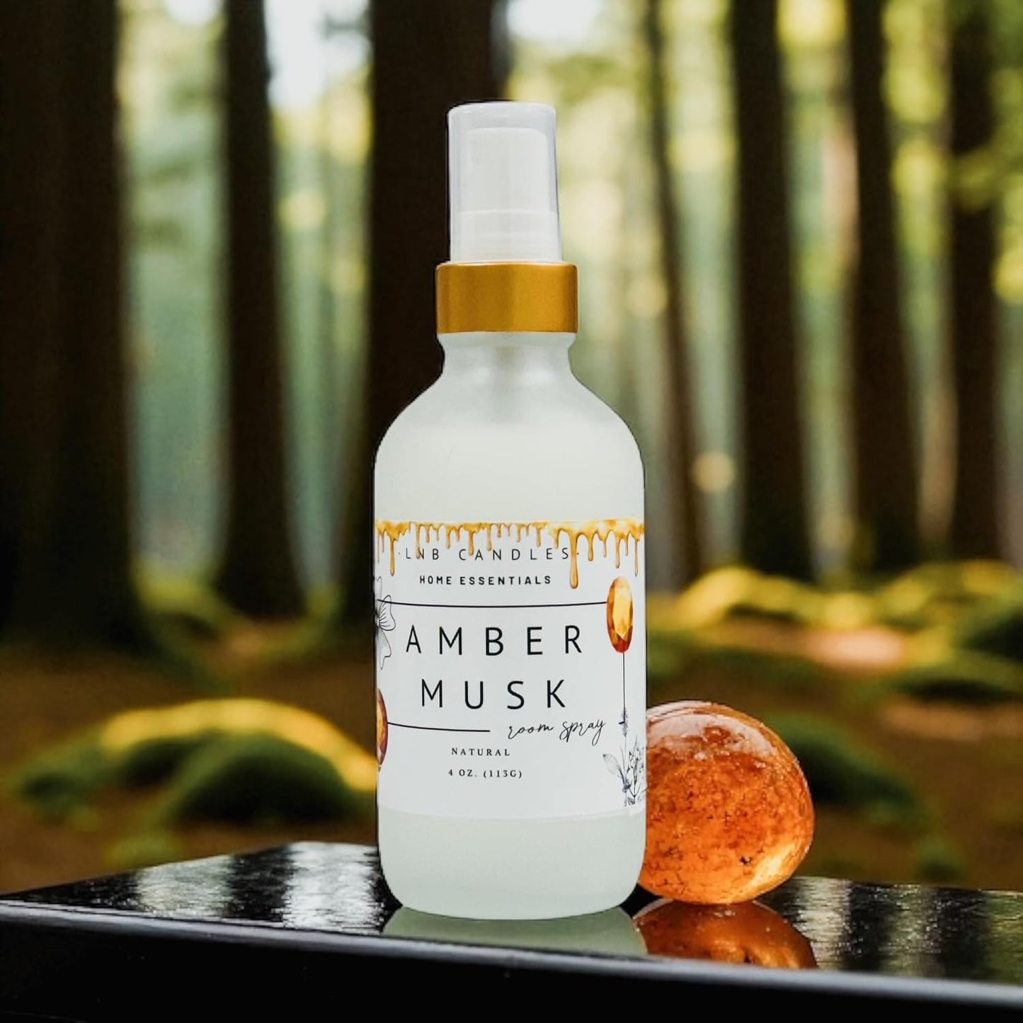Amber Musk Scent Room and Linen Spray Made In USA Clean Ingredients Essential Oils Long Lasting Scent AIr Freshener Glass Bottle Natural Pet Friendly