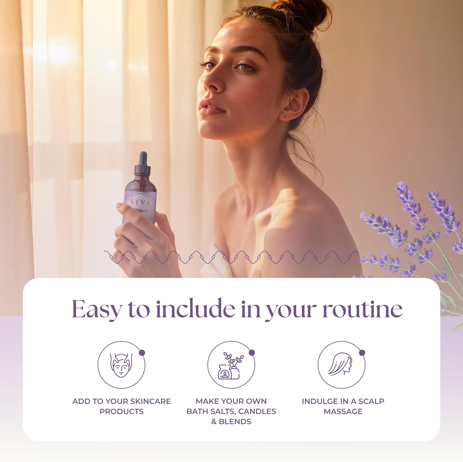 Siva Lavender Essential Oil 4 Fl Oz – for Diffuser, Skin & Hair Care – Ideal for Aromatherapy, Massage & DIY Blends – with Dropper
